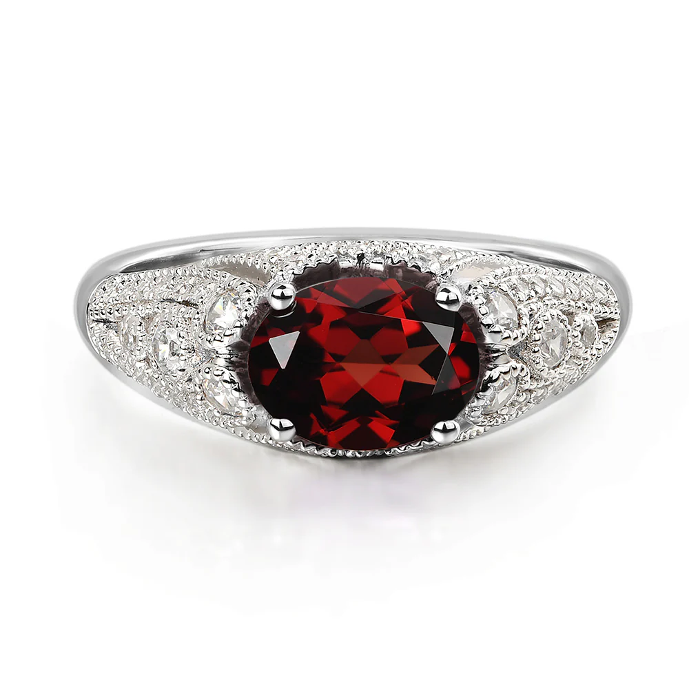 Vintage Horizontal Oval Cut Garnet Ring