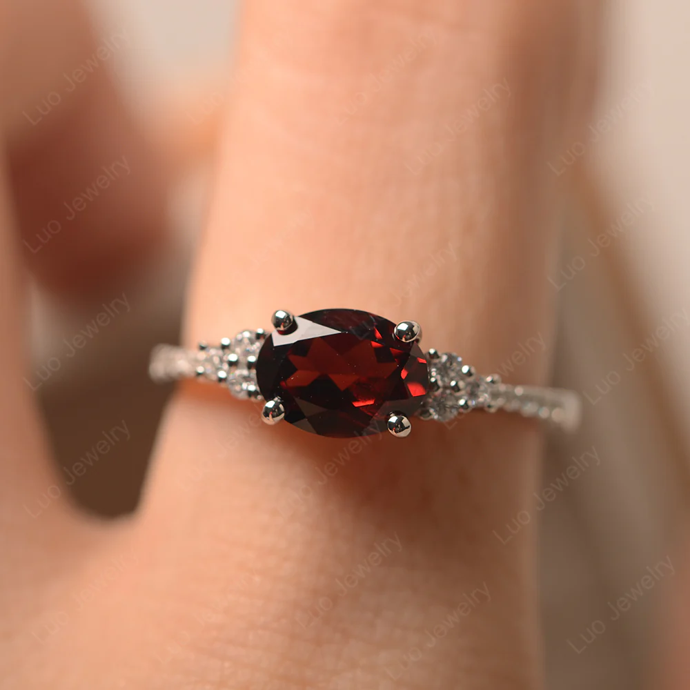 Horizontal Oval Cut Garnet Engagement Ring - Image 5