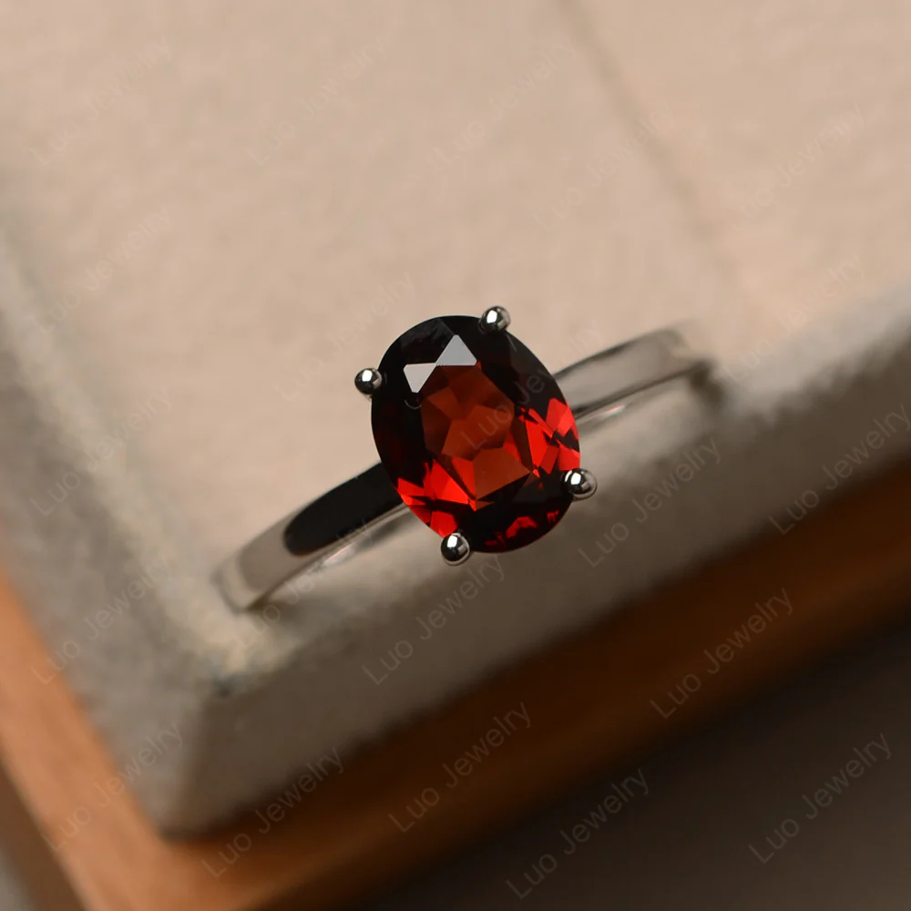 Oval Garnet Solitaire Engagement Ring - Image 2