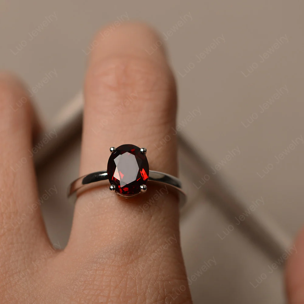 Oval Garnet Solitaire Engagement Ring - Image 4