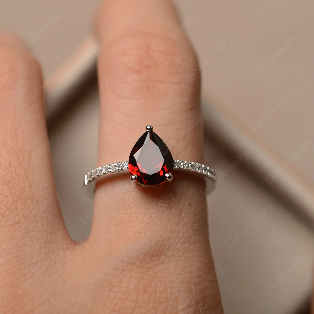 Garnet Pear Pave Ring - Image 4