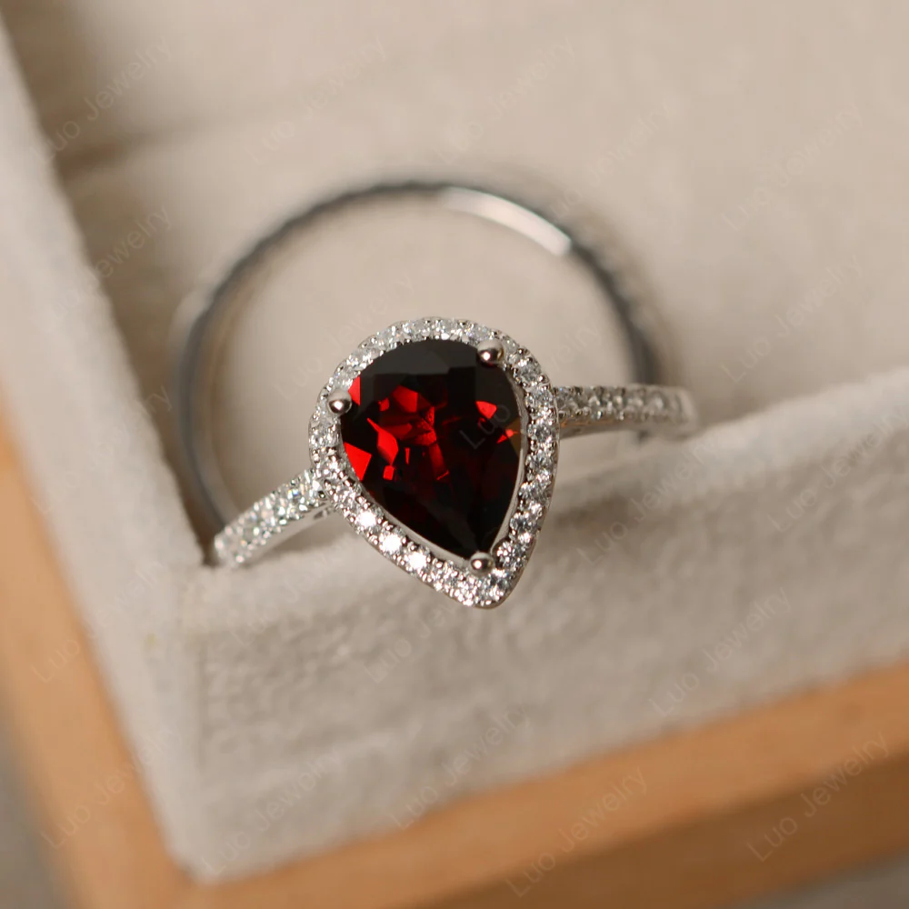Garnet Pear Engagement Ring with Wedding Band - Image 4