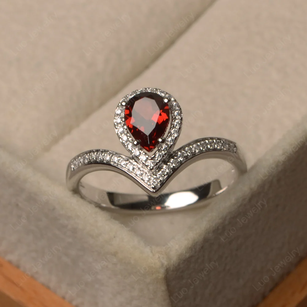 Teardrop Shaped Garnet Chevron Ring
