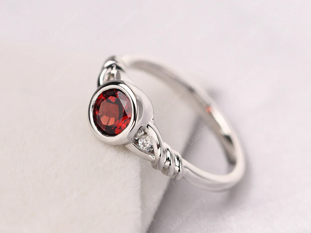 Garnet Ring Round Bezel Engagement Ring - Image 2