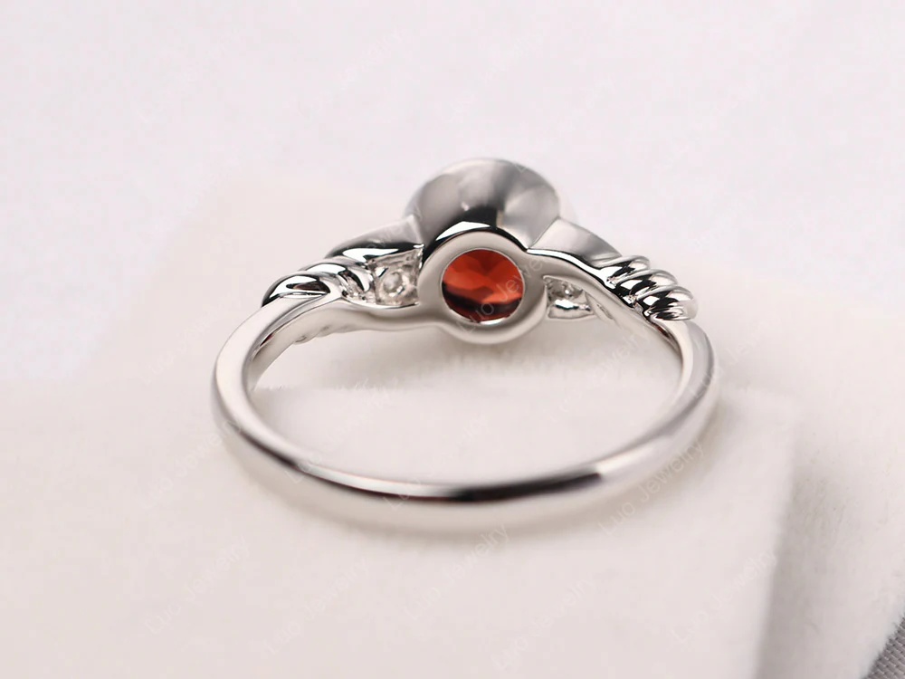 Garnet Ring Round Bezel Engagement Ring - Image 3