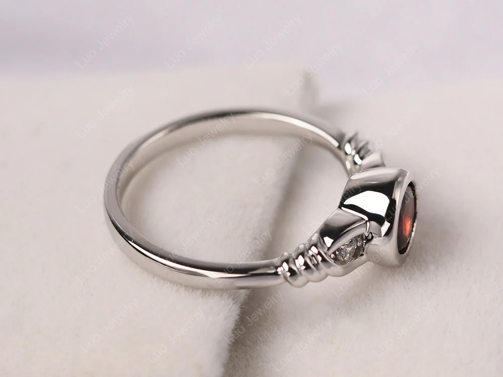 Garnet Ring Round Bezel Engagement Ring - Image 4