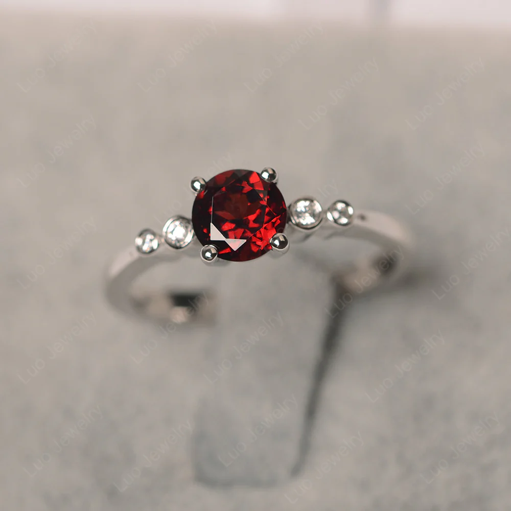 Garnet Ring Round Cut Engagement Ring
