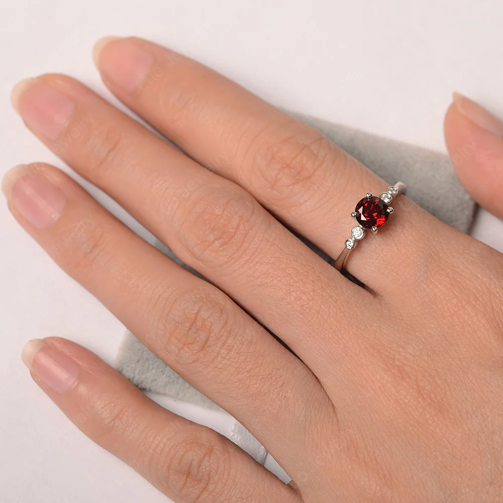 Garnet Ring Round Cut Engagement Ring - Image 3