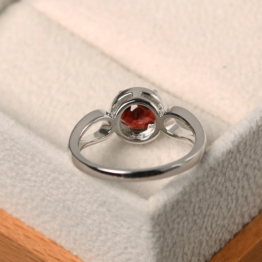 Garnet Halo Engagement Ring Split Shank - Image 3
