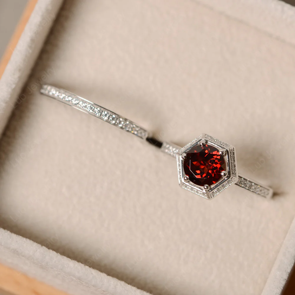 Garnet Engagement and Wedding Ring Set - Image 4