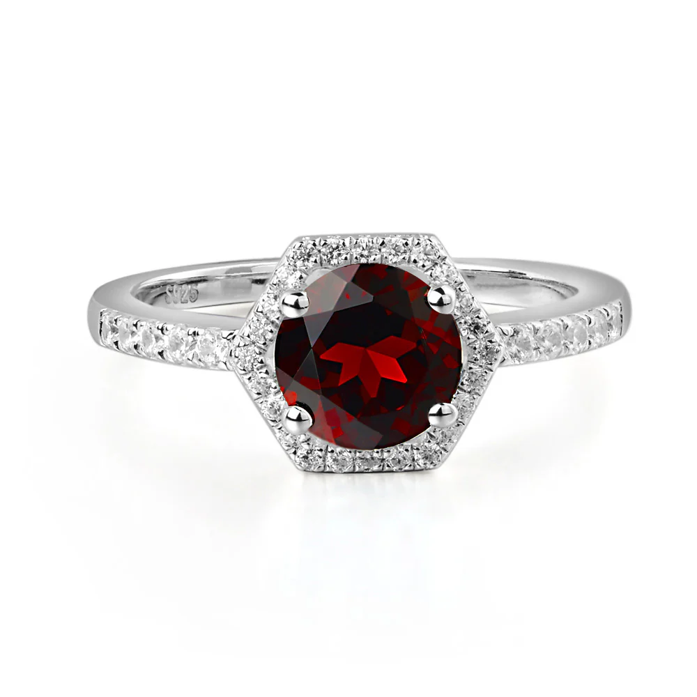 Garnet Hexagon Halo Engagement Ring