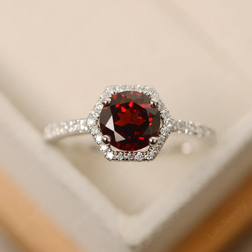 Garnet Hexagon Halo Engagement Ring - Image 2
