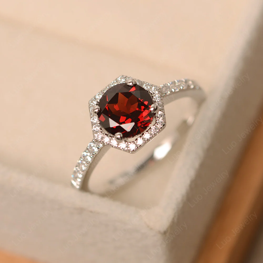 Garnet Hexagon Halo Engagement Ring - Image 3