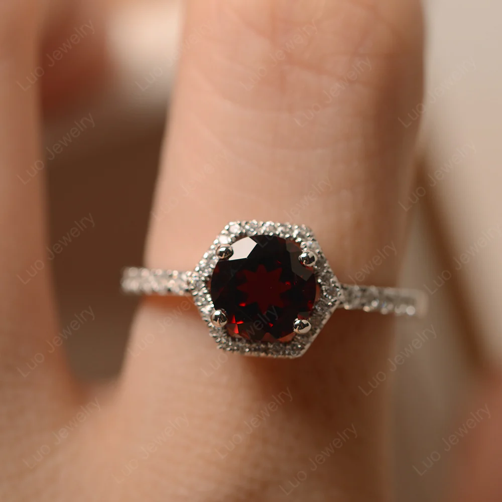 Garnet Hexagon Halo Engagement Ring - Image 6
