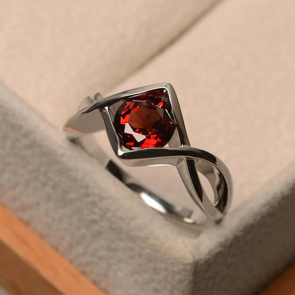 Garnet Bezel Set Infinity Solitaire Ring - Image 11