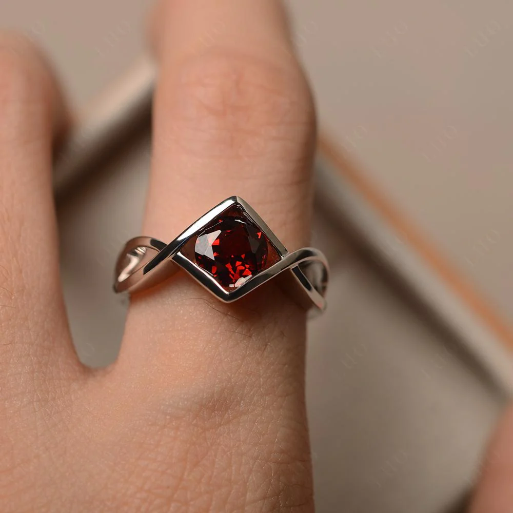 Garnet Bezel Set Infinity Solitaire Ring - Image 13