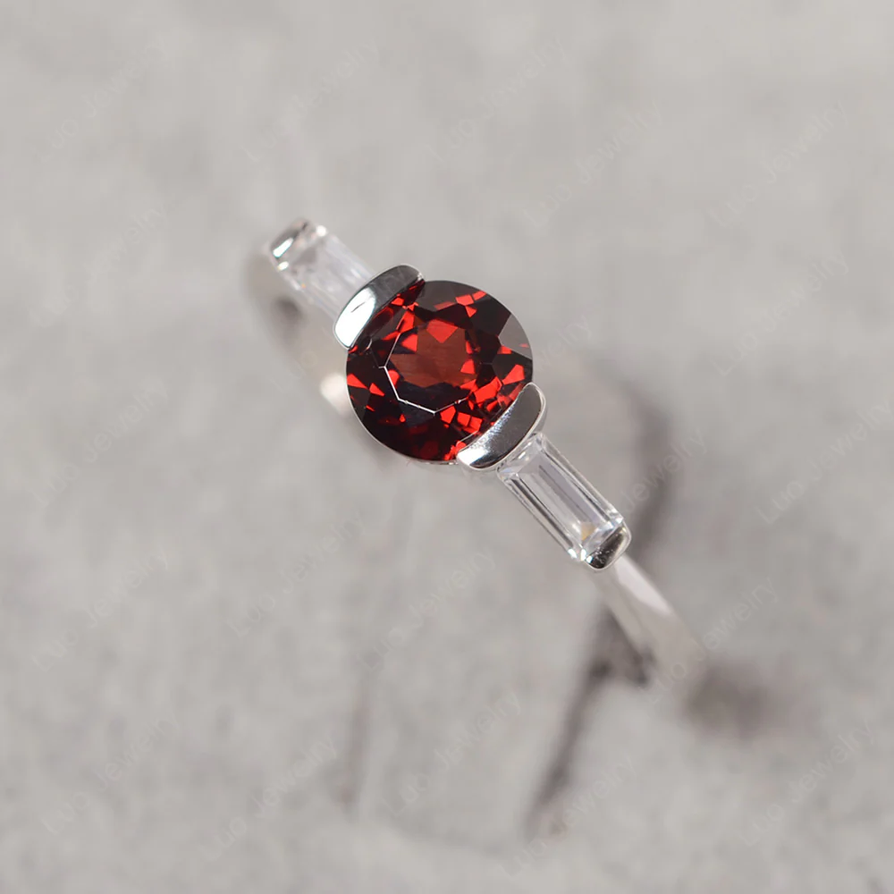 Garnet Ring Round Cut with Baguette Side - Image 2