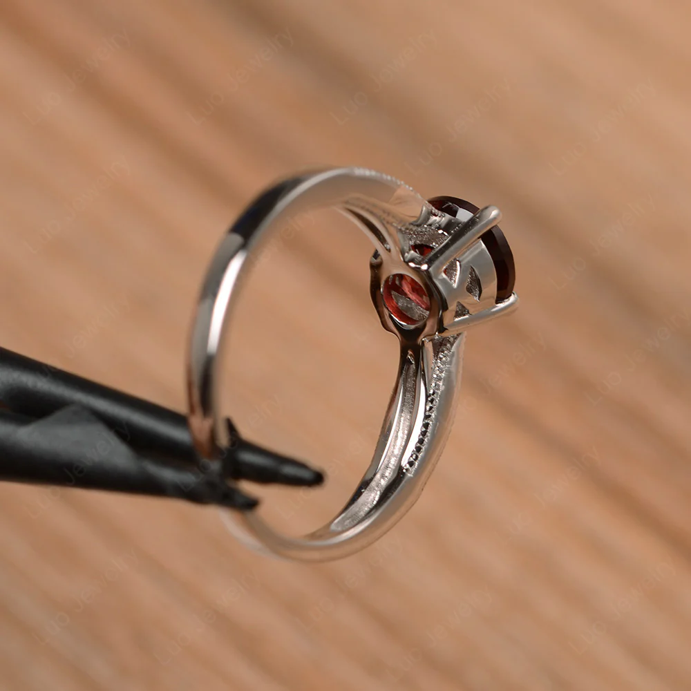 Garnet Solitaire Milgrain Engagement Ring - Image 2