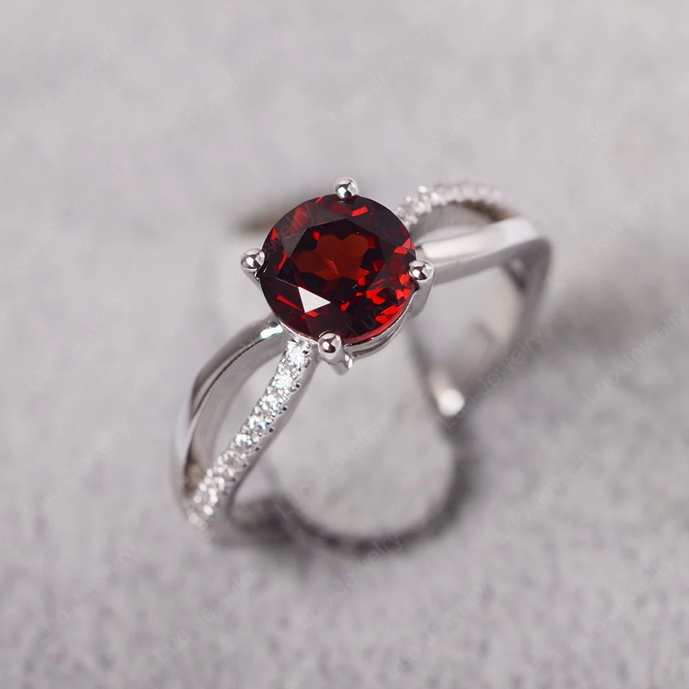 Garnet Ring Split Shank Engagement Ring - Image 2