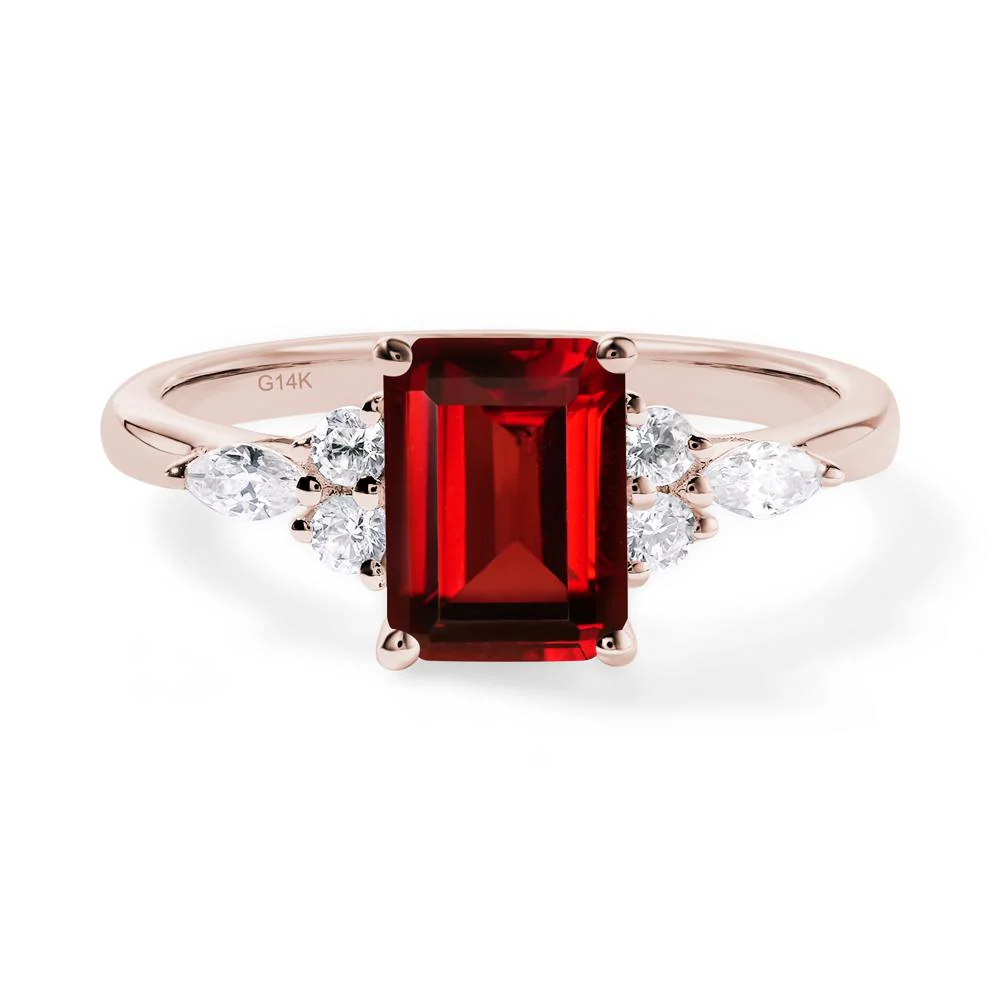 Simple Emerald Cut Garnet Ring