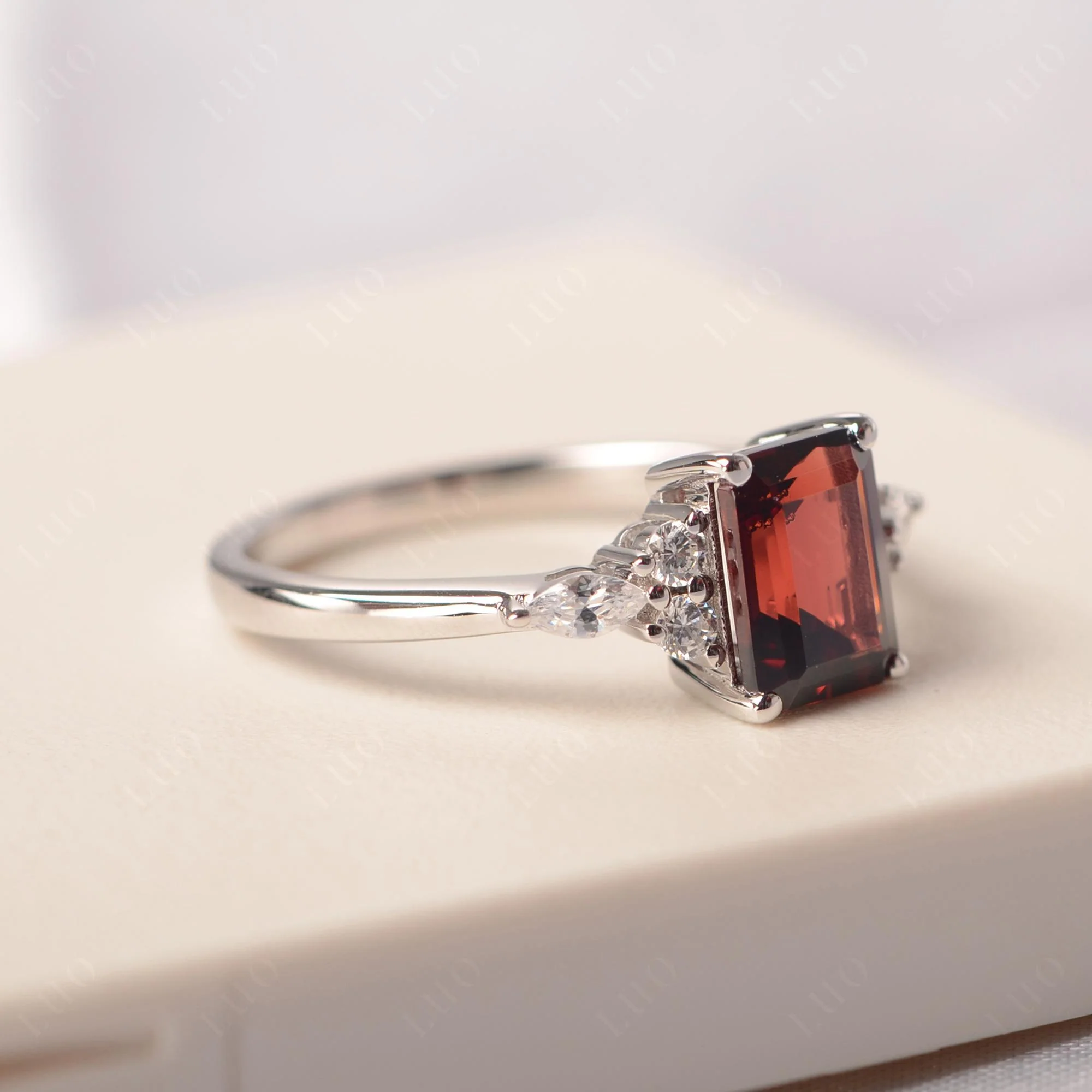 Simple Emerald Cut Garnet Ring - Image 30