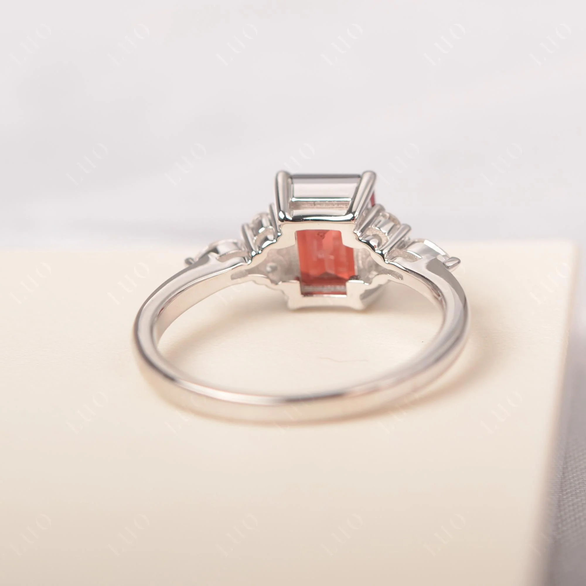 Simple Emerald Cut Garnet Ring - Image 31