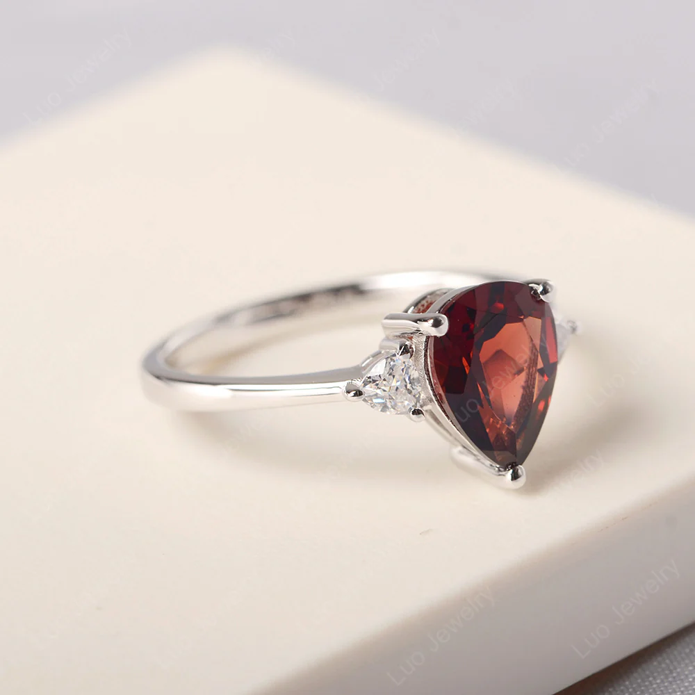 Teardrop Garnet Trilogy Ring - Image 2