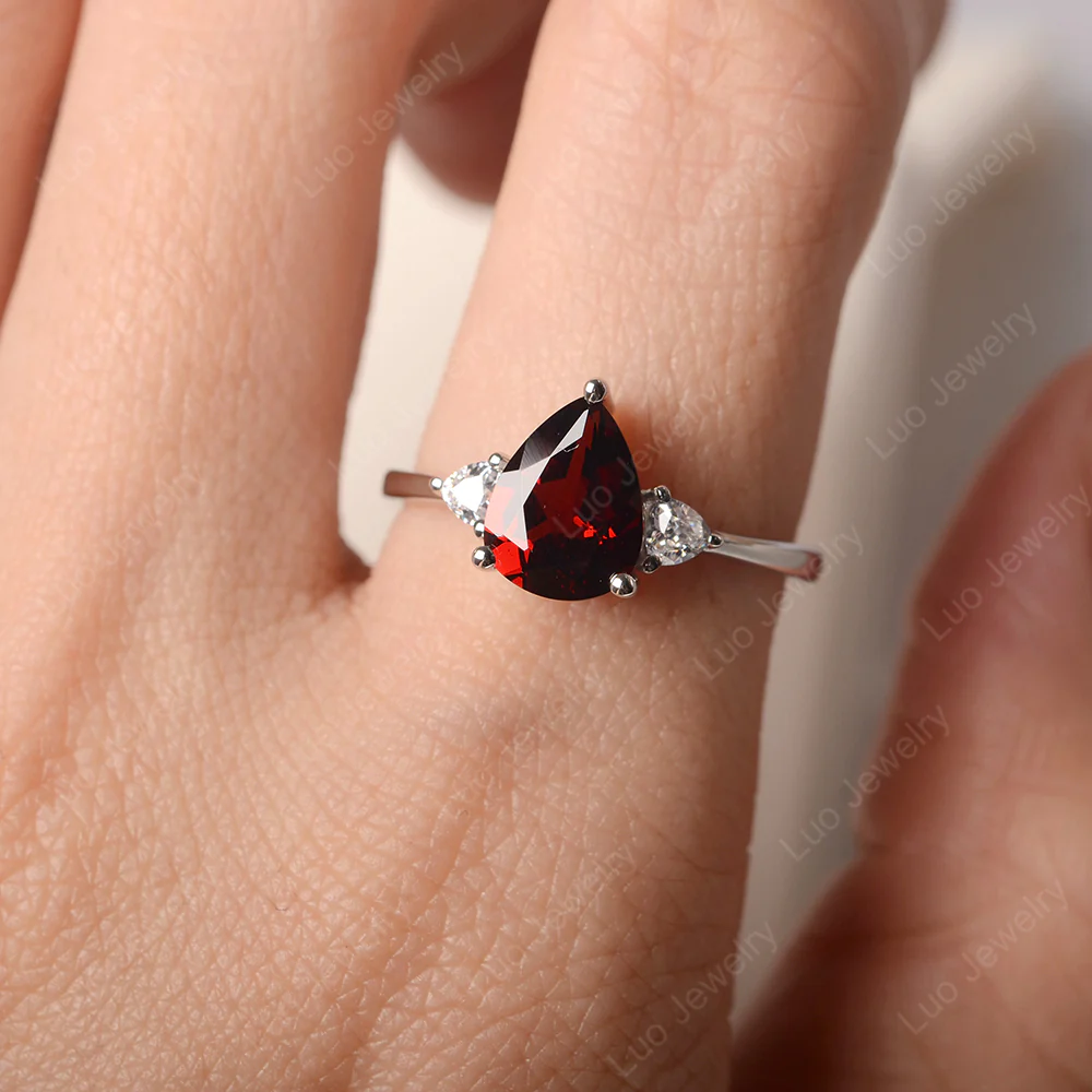 Teardrop Garnet Trilogy Ring - Image 5