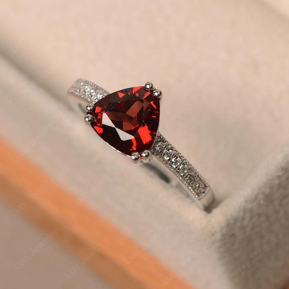 Trillion Cut Garnet Double Prong Ring - Image 2