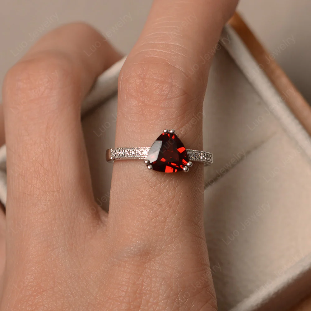 Trillion Cut Garnet Double Prong Ring - Image 4