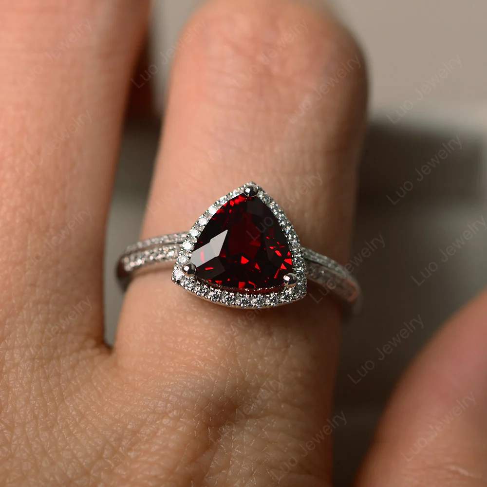 Luxury Garnet Halo Engagement Ring - Image 5