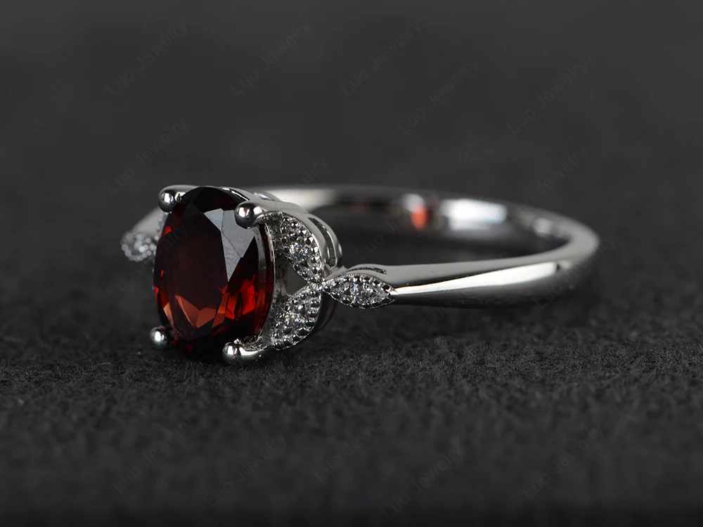 Oval Garnet Leaf Engagement Ring - Image 2