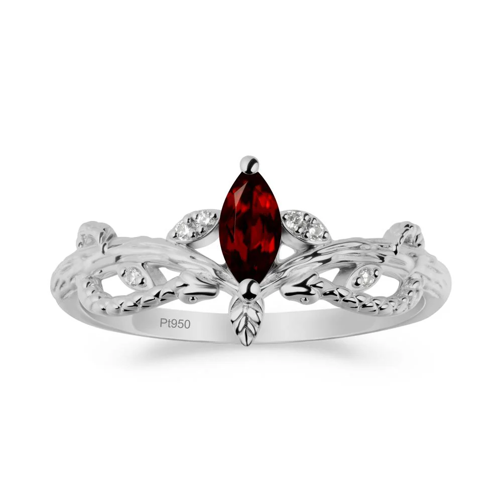 Garnet Snake Ring with Tree Texture and Leaf - Image 9