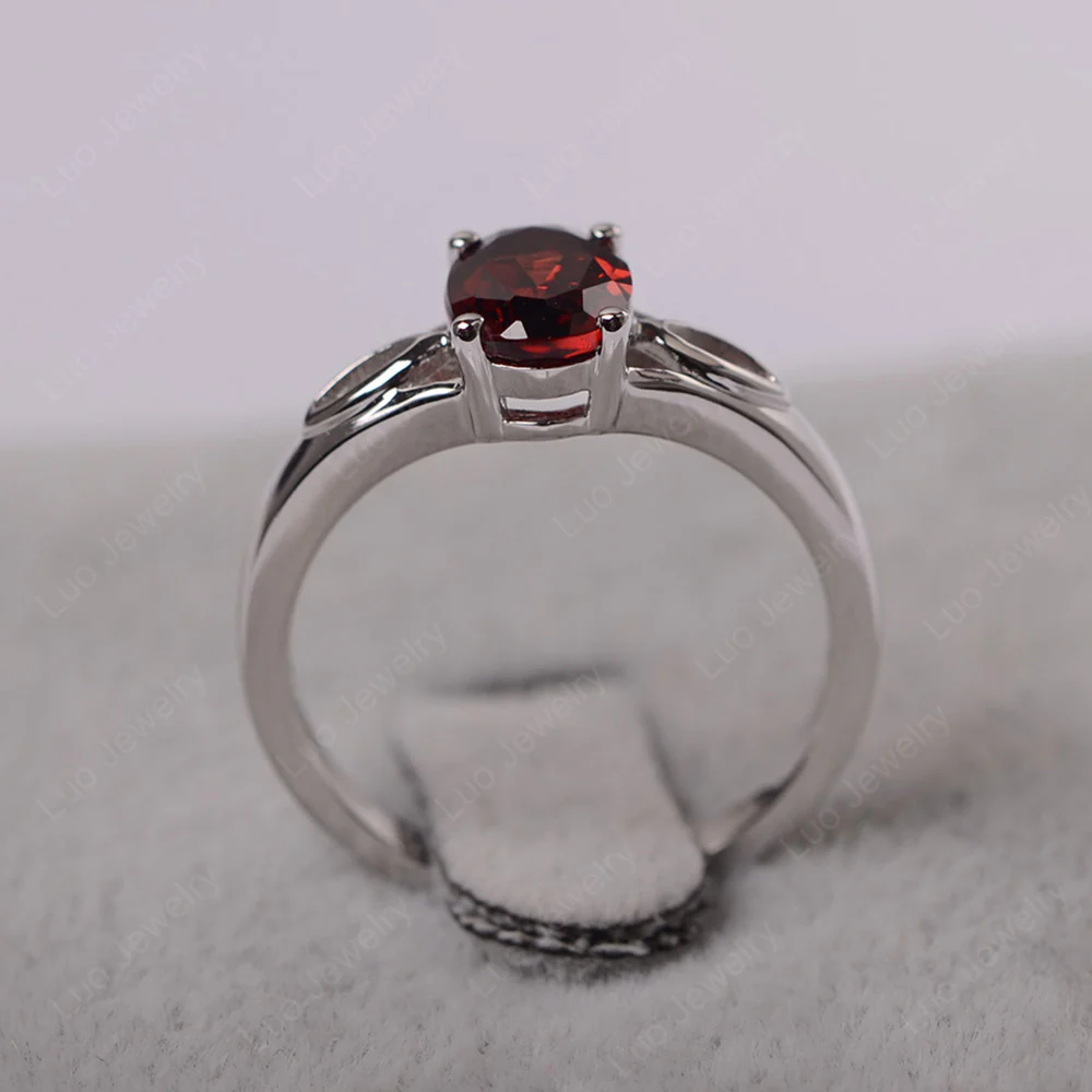 Oval Garnet Solitaire Split Shank Ring - Image 3