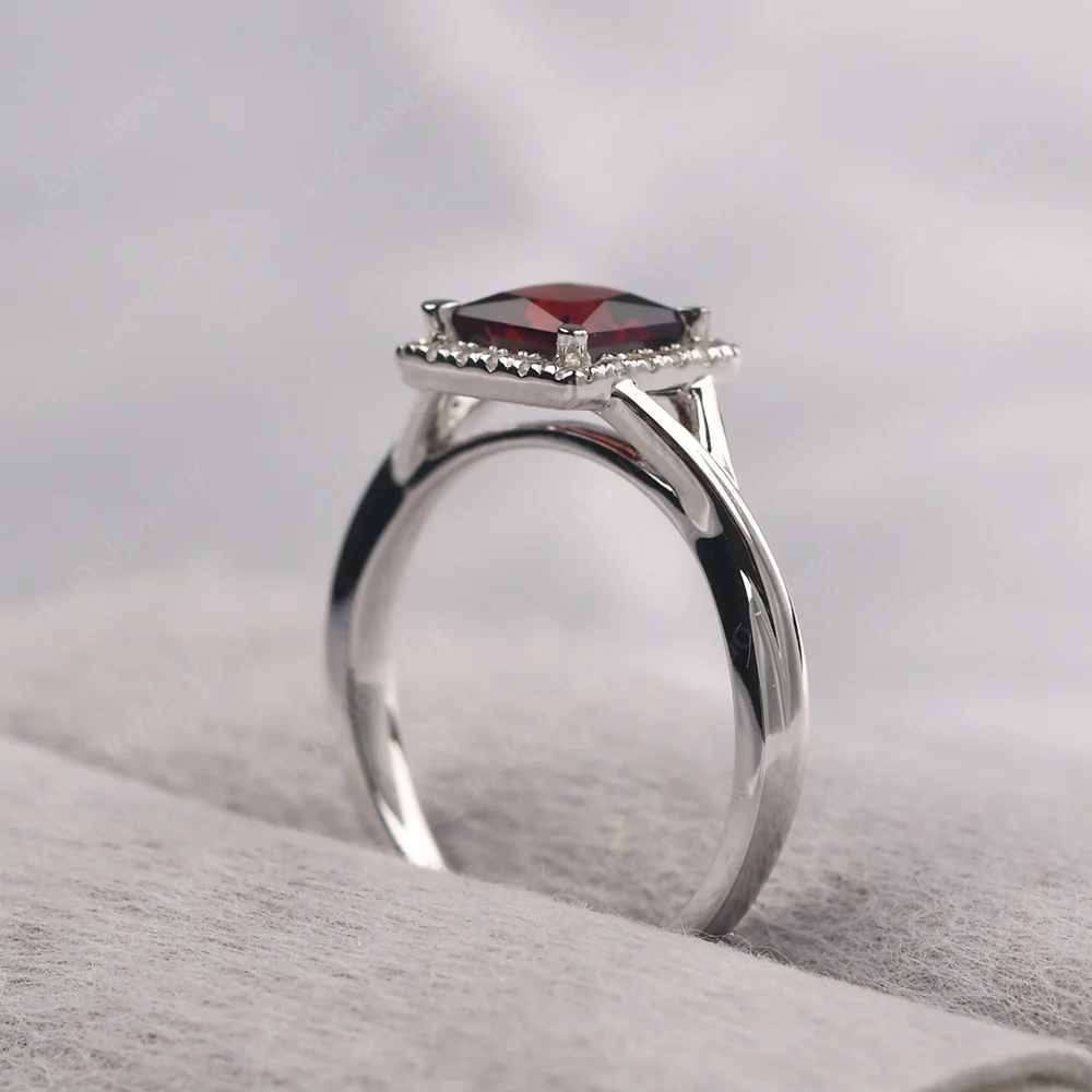 Garnet Split Shank Halo Engagement Ring - Image 5