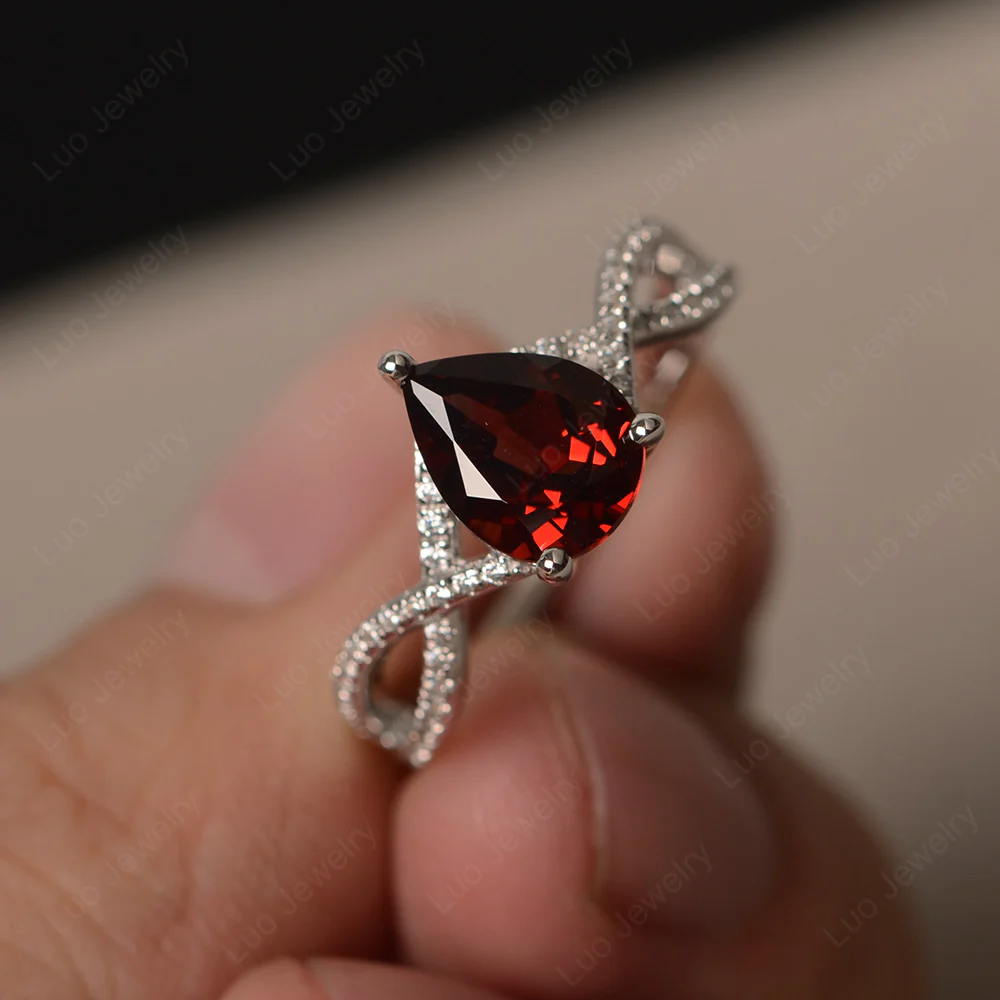 Garnet Split Shank Pear Engagement Ring