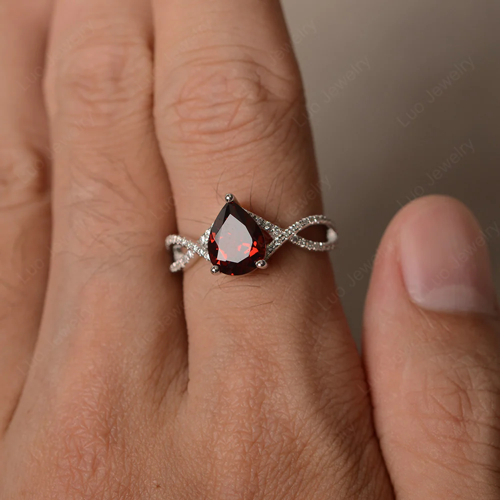 Garnet Split Shank Pear Engagement Ring - Image 3