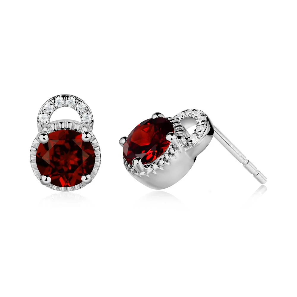 Garnet Stud Earrings with Decorative Halo - Image 2