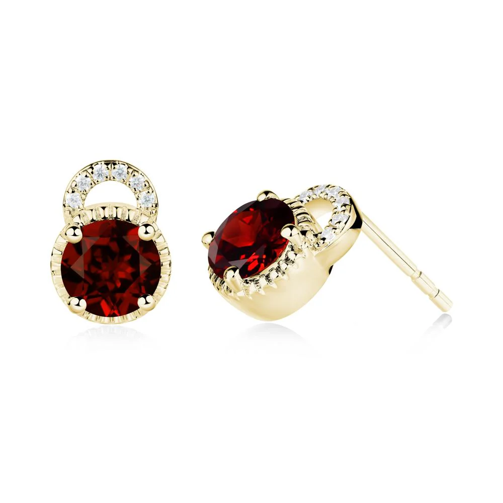 Garnet Stud Earrings with Decorative Halo - Image 6
