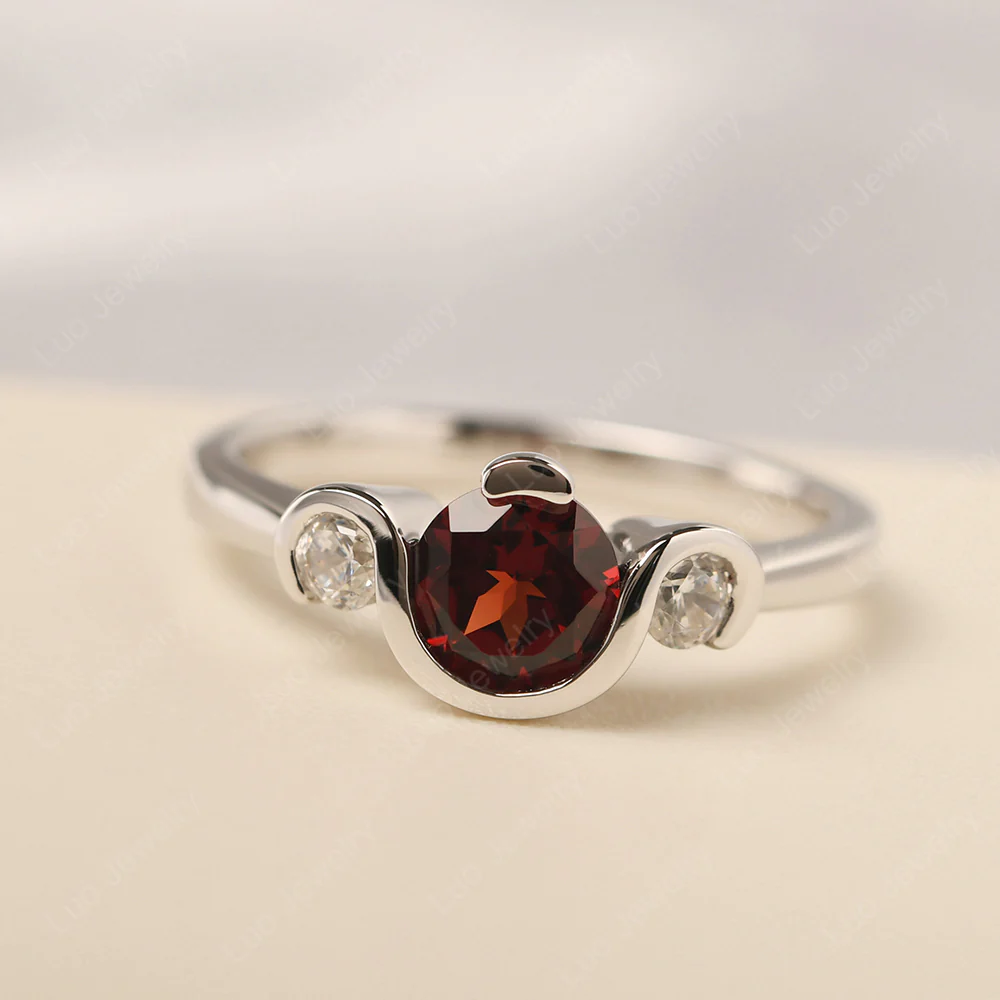 Garnet Vintage Bezel Set Engagement Ring