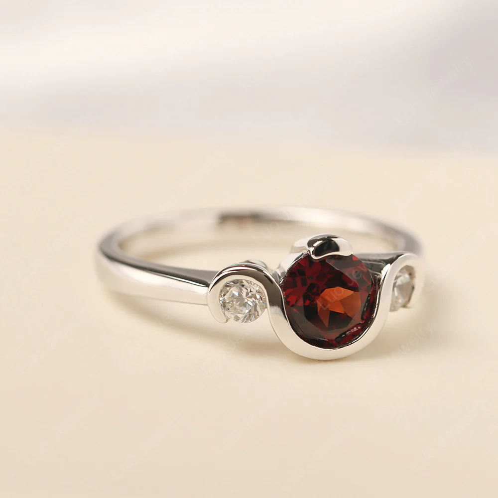 Garnet Vintage Bezel Set Engagement Ring - Image 2