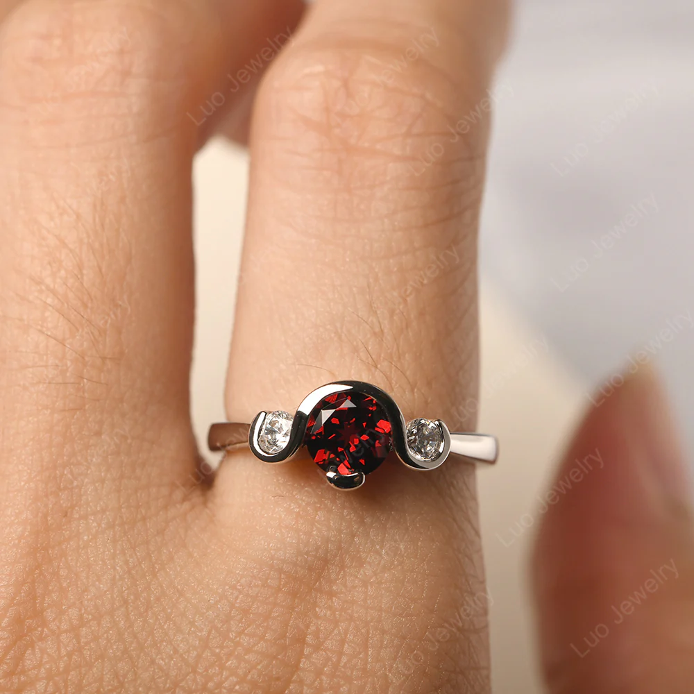 Garnet Vintage Bezel Set Engagement Ring - Image 5