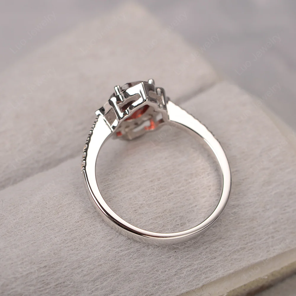 Oval Garnet Floral Halo Engagement Ring - Image 4