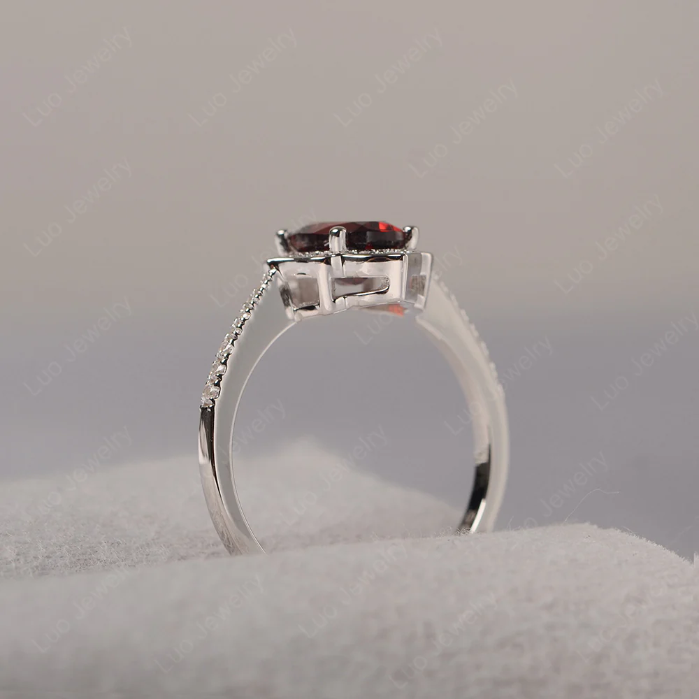 Oval Garnet Floral Halo Engagement Ring - Image 5