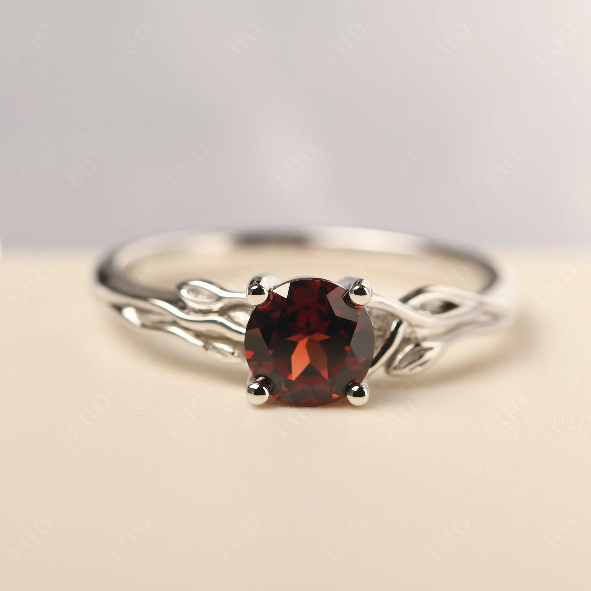 Petite Garnet Tender Leaf Ring - Image 10