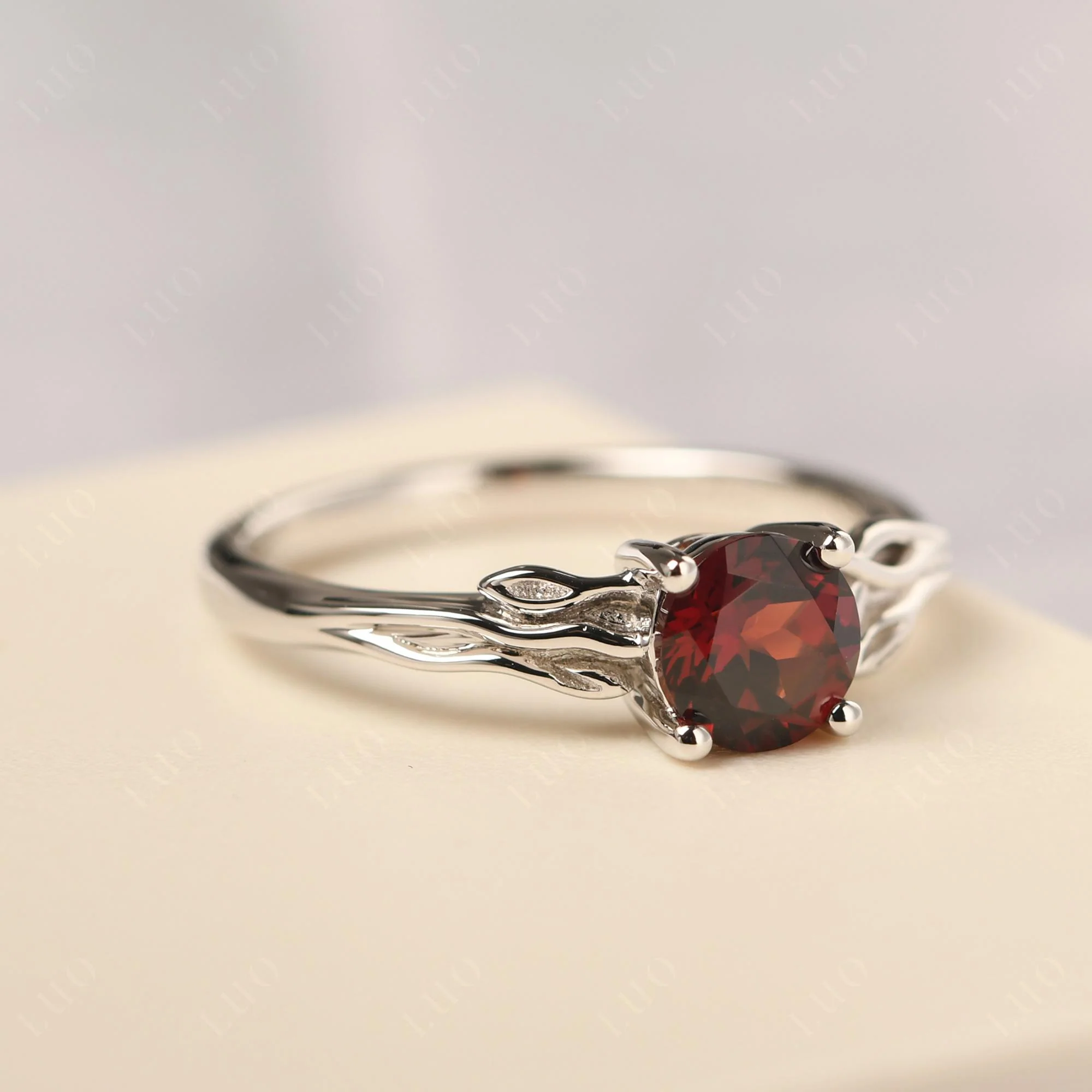 Petite Garnet Tender Leaf Ring - Image 11