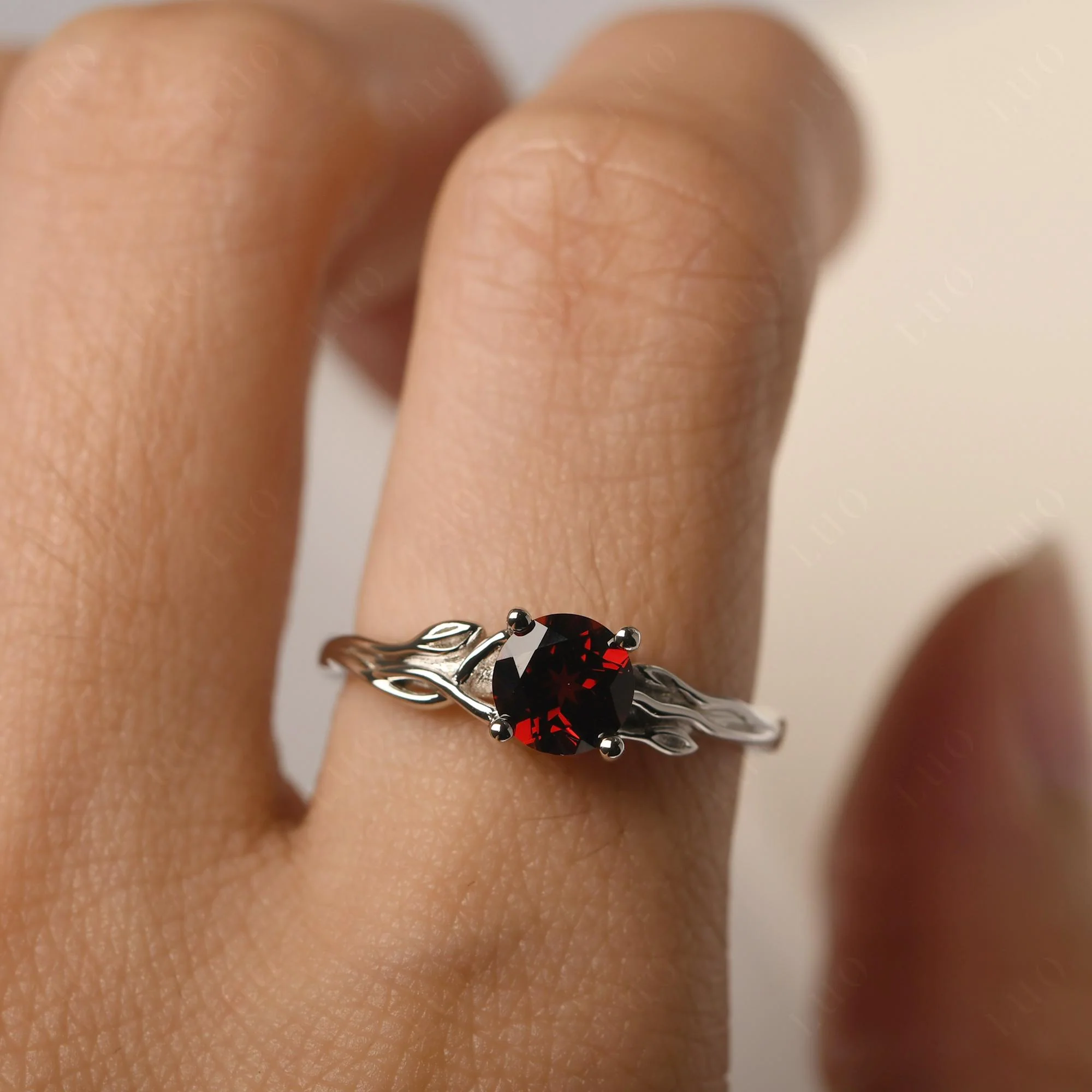 Petite Garnet Tender Leaf Ring - Image 14