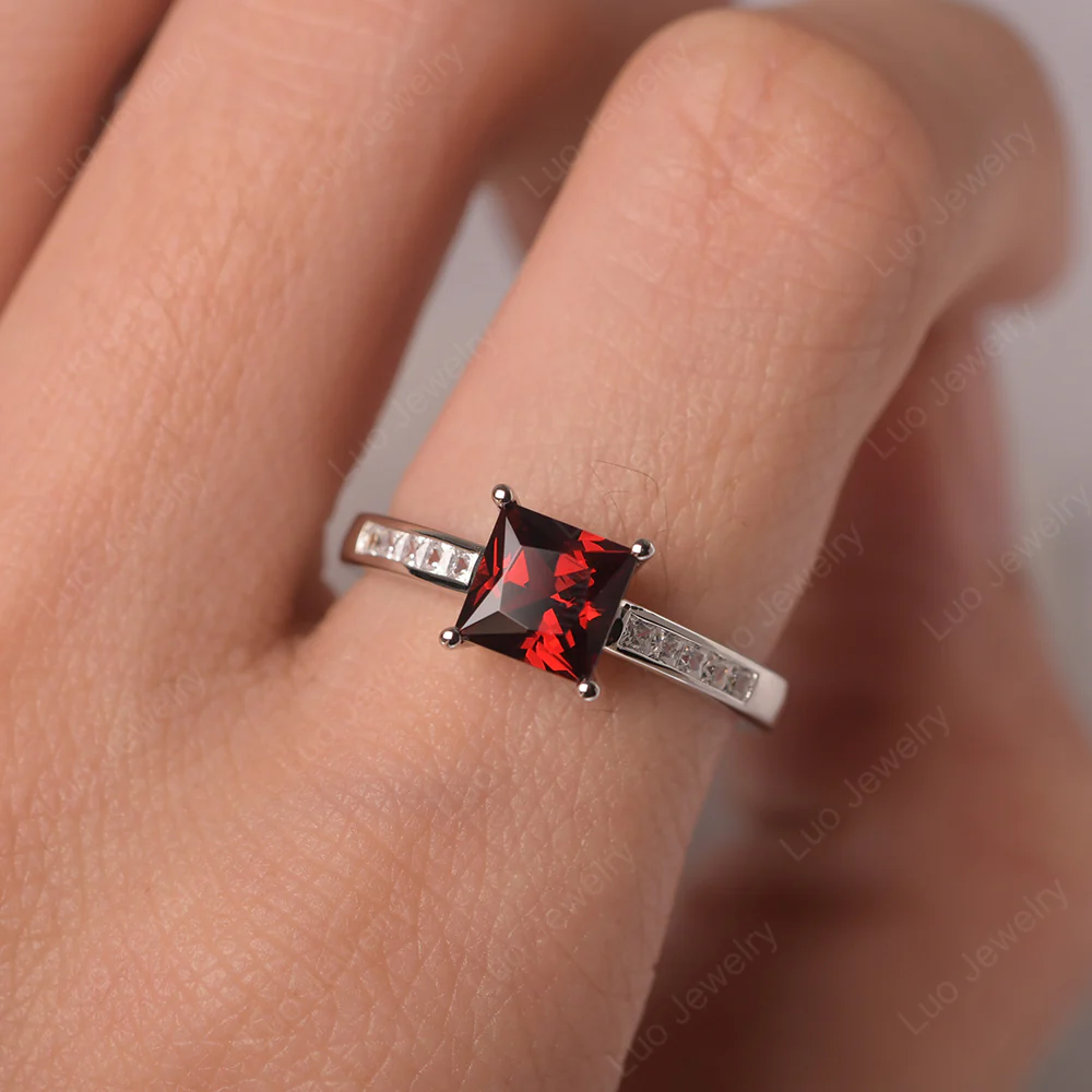 Princess Cut Garnet Promise Ring - Image 5