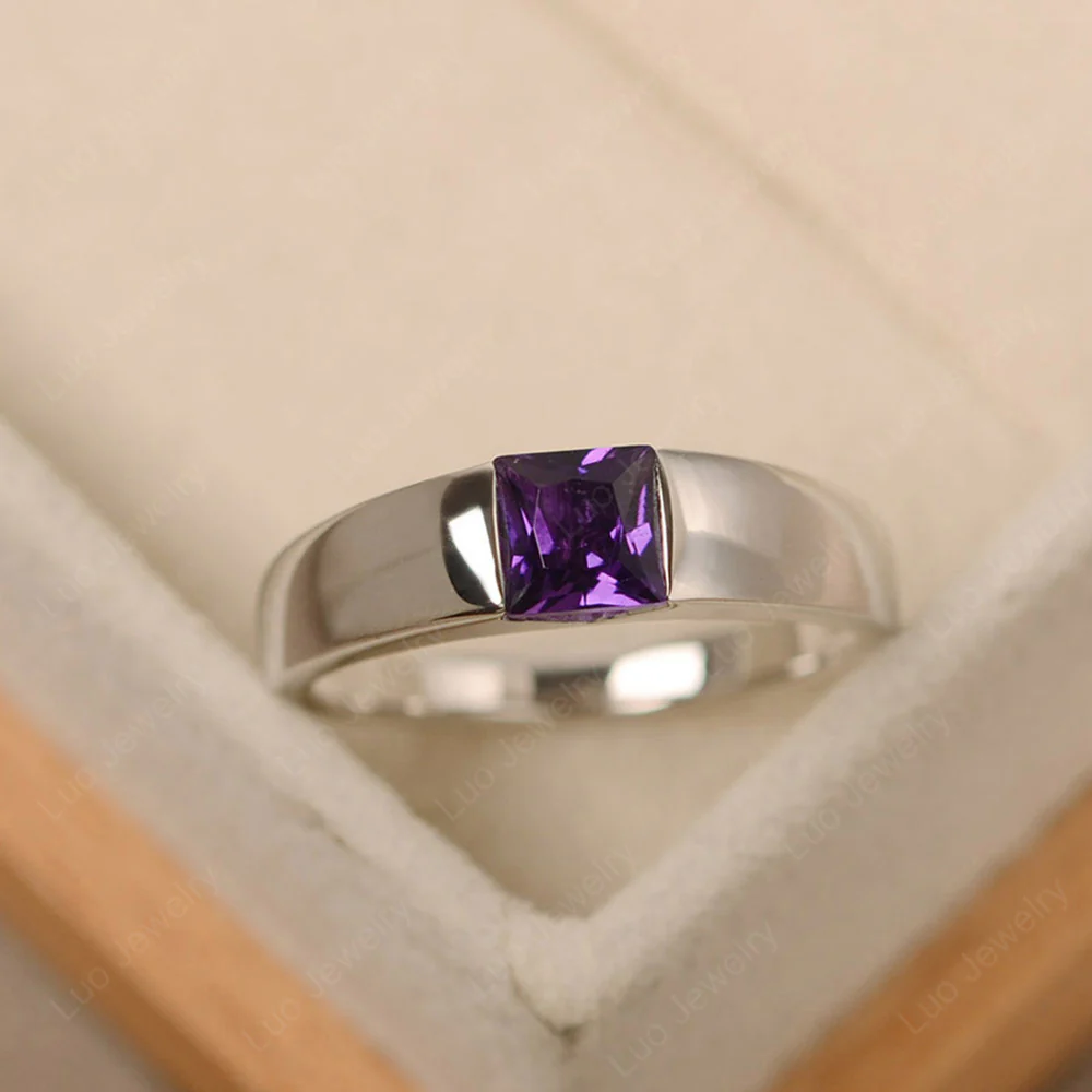 Gender Neutral Amethyst Solitaire Ring
