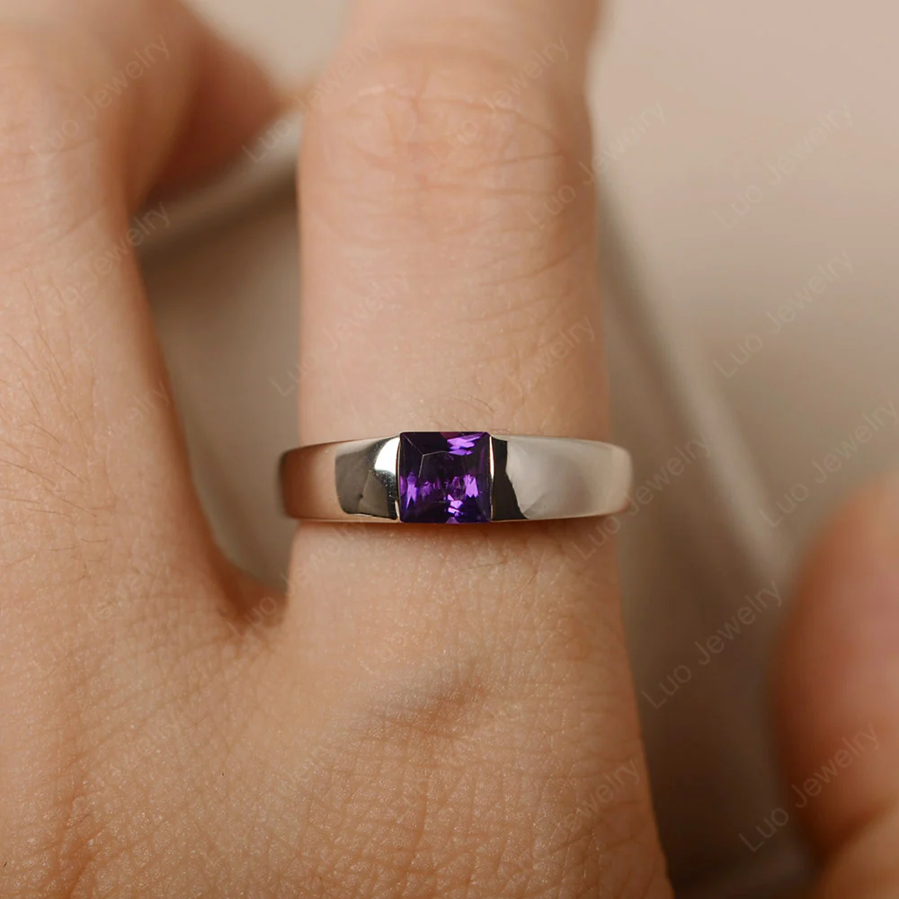Gender Neutral Amethyst Solitaire Ring - Image 4